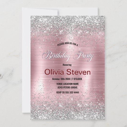 Cute roos blush Silver Faux monogram Kaart (Voorkant)