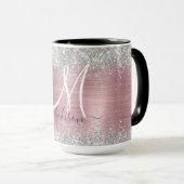 Cute roos blush Silver Faux monogram Mok (Voorkant rechts)