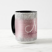 Cute roos blush Silver Faux monogram Mok (Voorkant links)