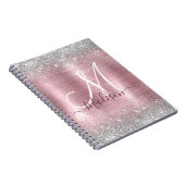 Cute roos blush Silver Faux monogram Notitieboek (Rechterzijde)