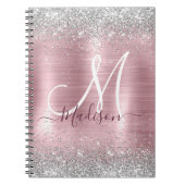 Cute roos blush Silver Faux monogram Notitieboek (Voorkant)
