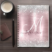 Cute roos blush Silver Faux monogram Notitieboek