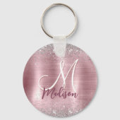 Cute roos blush Silver Faux monogram Sleutelhanger (Voorkant)