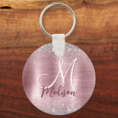 Cute roos blush Silver Faux monogram Sleutelhanger (Achterkant)