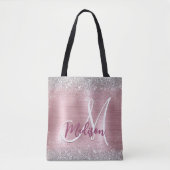 Cute roos blush Silver Faux monogram Tote Bag (Voorkant)