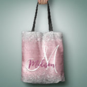 Cute roos blush Silver Faux monogram Tote Bag