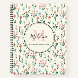 Cute Roos Flower Ivory roze Monogram Notitieboek