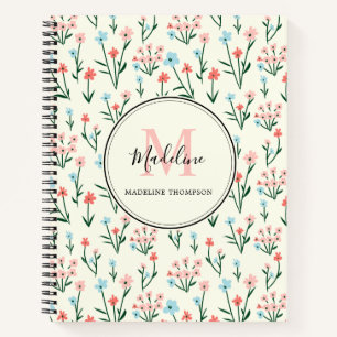 Cute Roos Flower Ivory roze Monogram Notitieboek