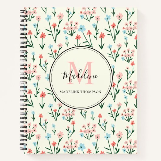 Cute Roos Flower Ivory roze Monogram Notitieboek (Voorkant)