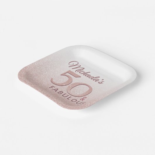Cute Roos Gold 50 Fabulous Name 50th Birthday Papieren Bordje (Gebogen)