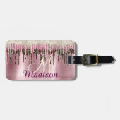 Cute Roos gold Brown Glitter Driemonogram Bagagelabel (Voorkant horizontaal)