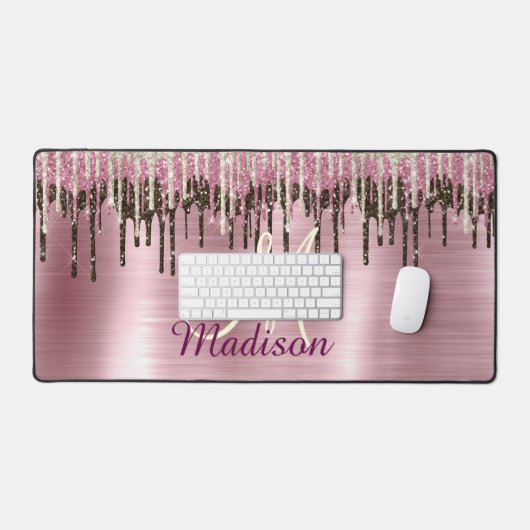 Cute Roos gold Brown Glitter Driemonogram Bureaumat (Keyboard & Muis)