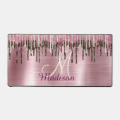 Cute Roos gold Brown Glitter Driemonogram Bureaumat (Voorkant)