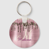 Cute Roos gold Brown Glitter Driemonogram Sleutelhanger (Voorkant)