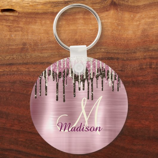 Cute Roos gold Brown Glitter Driemonogram Sleutelhanger (Achterkant)