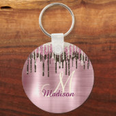 Cute Roos gold Brown Glitter Driemonogram Sleutelhanger (Voorkant)