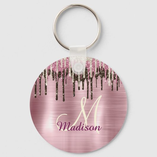 Cute Roos gold Brown Glitter Driemonogram Sleutelhanger (Achterkant)