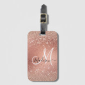 Cute roos gold faux glitter monogram bagagelabel (Voorkant (verticaal))