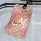 Cute roos gold faux glitter monogram bagagelabel