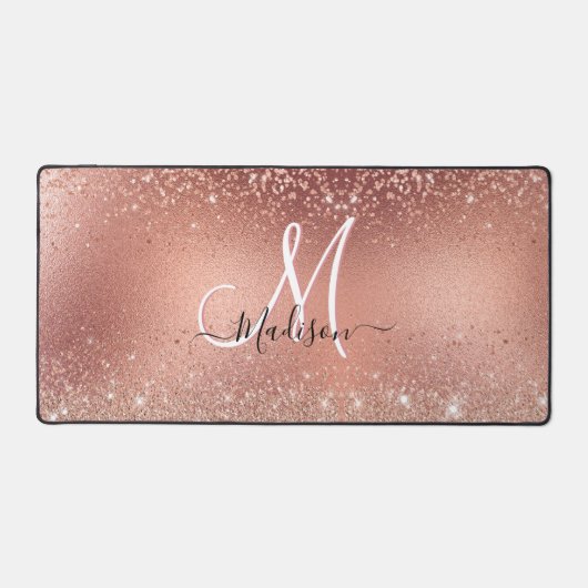 Cute roos gold faux glitter monogram bureaumat (Voorkant)