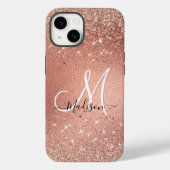 Cute roos gold faux glitter monogram Case-Mate iPhone case (Achterkant)