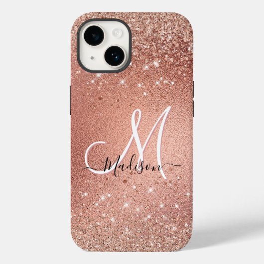 Cute roos gold faux glitter monogram Case-Mate iPhone case (Achterkant)