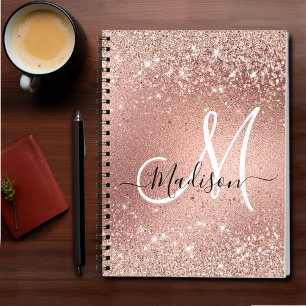 Cute roos gold faux glitter monogram notitieboek