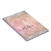 Cute roos gold faux zilverglitter monogram notitieboek (Rechterzijde)
