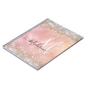 Cute roos gold faux zilverglitter monogram notitieboek (Linkerzijde)