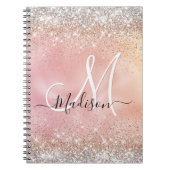 Cute roos gold faux zilverglitter monogram notitieboek (Voorkant)
