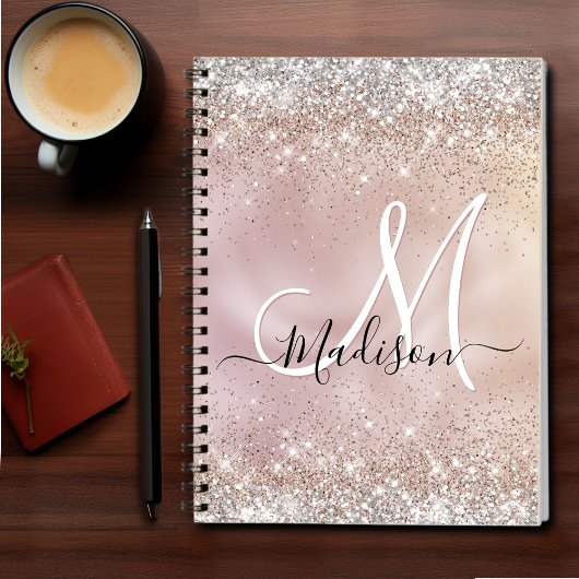 Cute roos gold faux zilverglitter monogram notitieboek