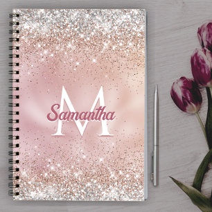 Cute roos gold faux zilverglitter monogram notitieboek