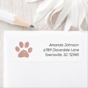 Cute Roos Gold Glitter Paw Print Return Address Etiket