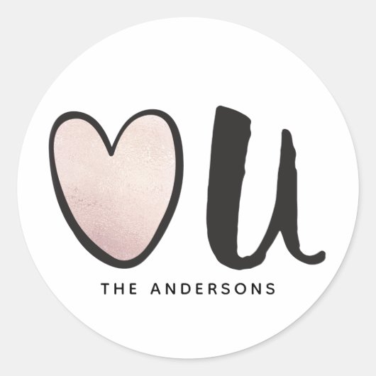 Cute Roos Gold Heart U Personal Valentijnsdag Ronde Sticker (Voorkant)
