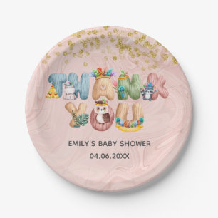 Cute Roos Gold Marble Baby shower Animal Bedankt Papieren Bordje
