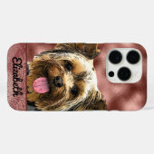 Cute Roos Gold Pink Yorkie Dog Name  Chic Ca Case-Mate iPhone Case (Achterkant (horizontaal))