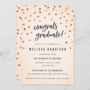 Cute Roos Gold Polka Dot Graduation Invitation Kaart