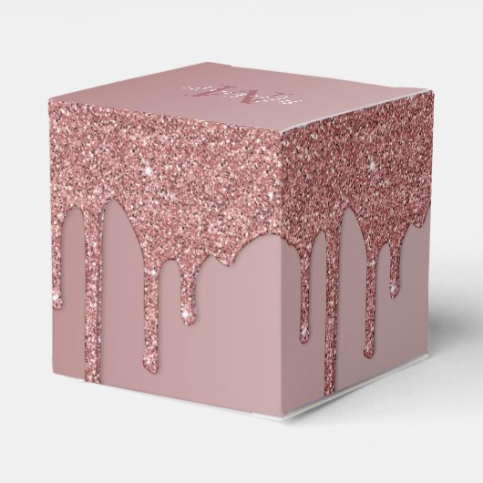 Cute Roos Gold Sparkle Glitter Drift Monogram Bedankdoosjes (Achterkant)