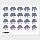 Cute Roos Pink Daisy Flowers Pastel Blue Name Ronde Sticker (Vel)