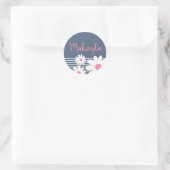 Cute Roos Pink Daisy Flowers Pastel Blue Name Ronde Sticker (Tas)