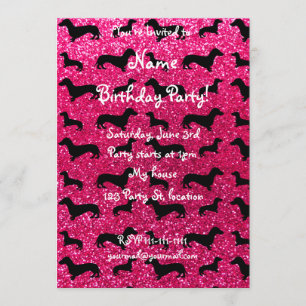Cute roos roze dachshund glitter patroon kaart