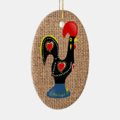 Cute Rooster Barcelos Portugal Burlap background Keramisch Ornament (Rechts)