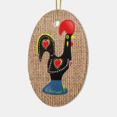 Cute Rooster Barcelos Portugal Burlap background Keramisch Ornament (Links)