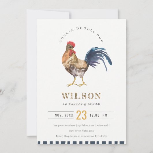 Cute Rooster Boerderij Waterverf Kinderen van Birt Bedankkaart (Voorkant)