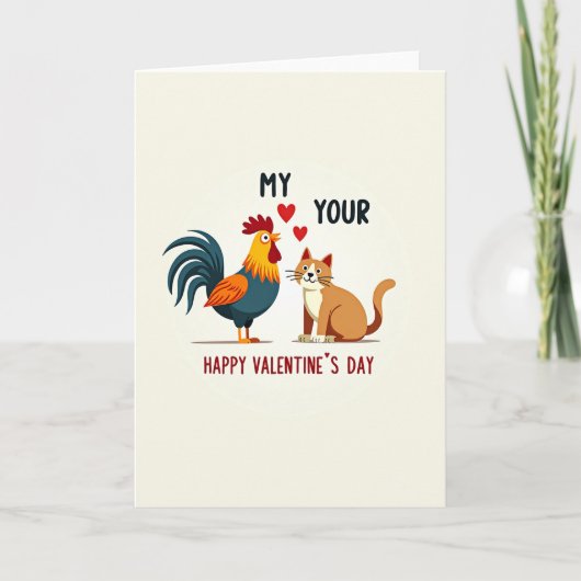 Cute Rooster Cat Valentines Day Card Kaart (Voorkant)