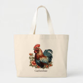 Cute rooster liefhebbers voegen naam toe grote tote bag (Voorkant)