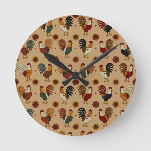 Cute Rooster Wall Clock Ronde Klok (Voorkant)
