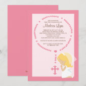 Cute Rosary First Communitation Girl Pink Kaart (Voorkant / Achterkant)