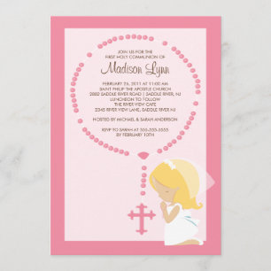 Cute Rosary First Communitation Girl Pink Kaart