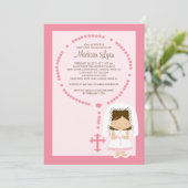 Cute Rosary First Communitation Girl Pink Kaart (Staand voorkant)